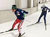 [写真]スキートレーニングする新田佳浩選手と佐藤勇治コーチ