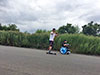 [写真]ピッケ（車いすポールウォーキング）でトレーニングする新田のんの選手