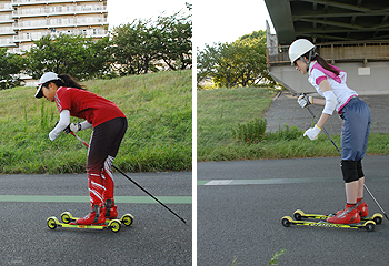 [写真]推進滑走で走る太田選手とエリコさん